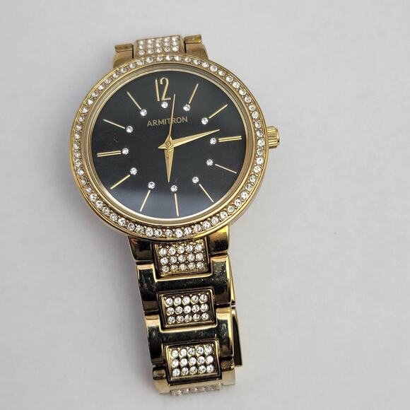 Vintage Watches Armitron Gold Crystal Watch with Black Dial & Link Bracelet - Picture 3 of 10